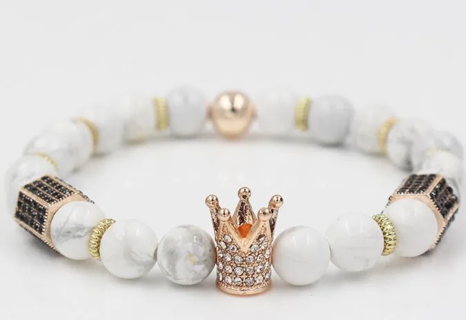8 мм eg2 Золото Серебро Медь Корона Белый Howlite микро pave cz Циркон кубический цирконий
