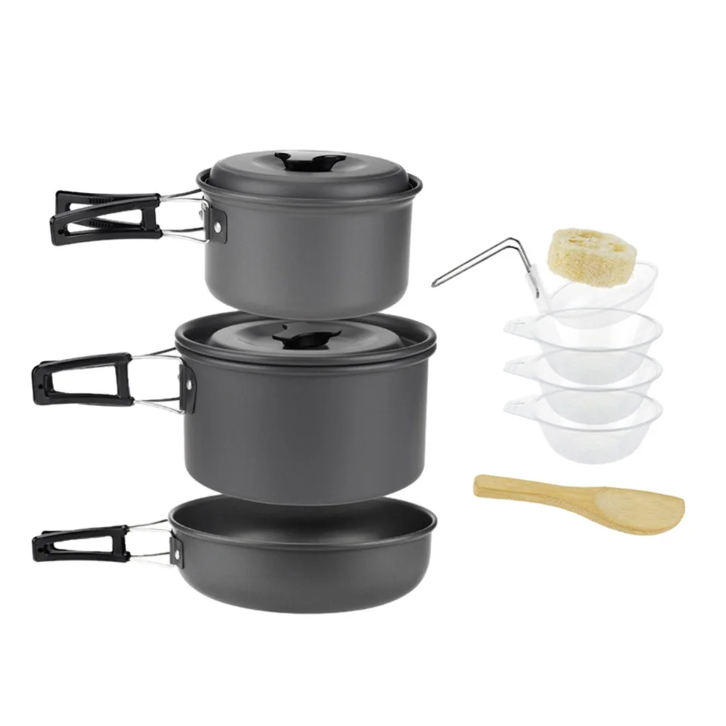 9 шт. набор посуды для кемпинга легкая по весу кастрюля сковорода ложка пеших