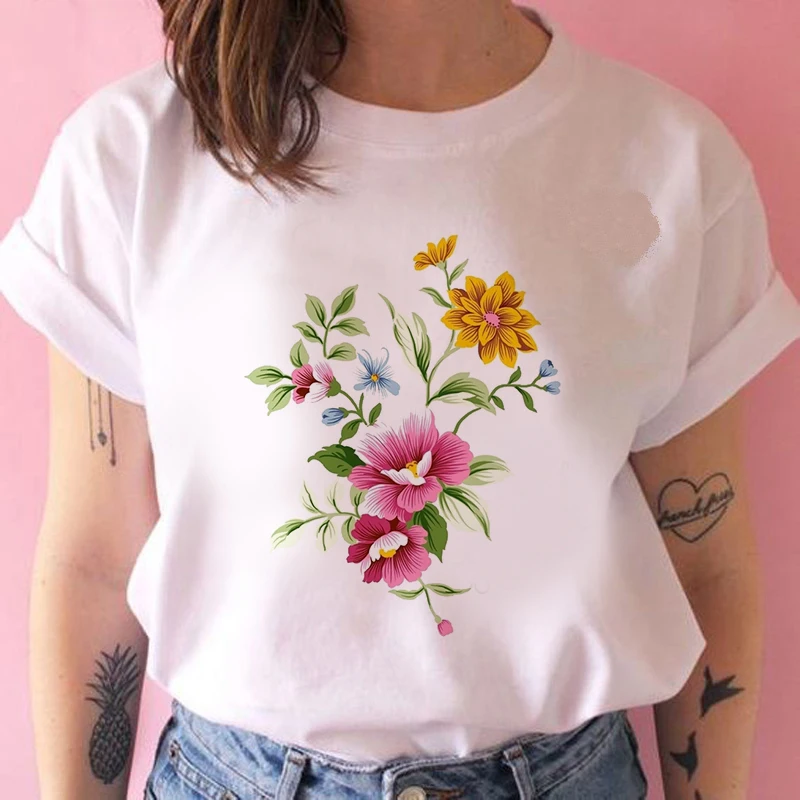 

Wreath T-shirt Flowers Garland Painted clothes ladies short sleeve Kawaii Tees top graphic T-shirt printing T-shirt female