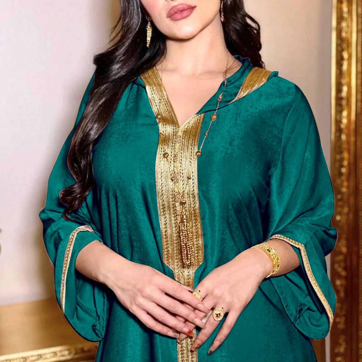 

2021 Muslim Abaya Dress for Women Dubai Arabic Fall Champagne Moroccan Kaftan Hooded Robe Turkish Islamic Jalabiya