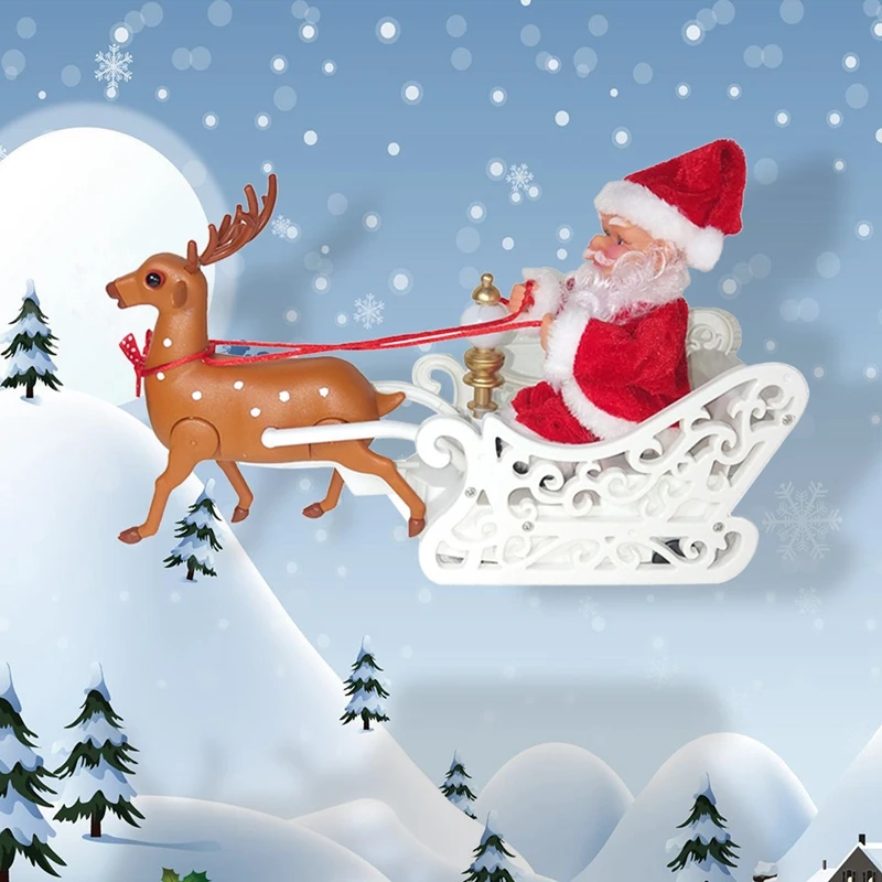 

Christmas Toys Hansel Ornaments Deer Moose Pull Sleds Santa Claus Doll in Sleigh Xmas Electric Music Toy 2020 New Year Gifts