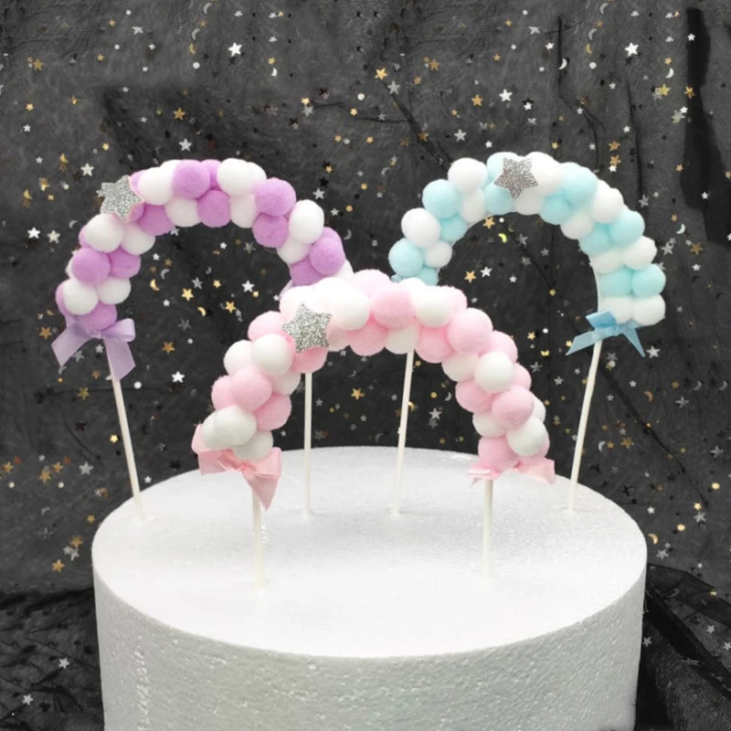 1 шт. розовый синий мягкий помпон облако торт Топпер флаг для свадьбы дня рождения
