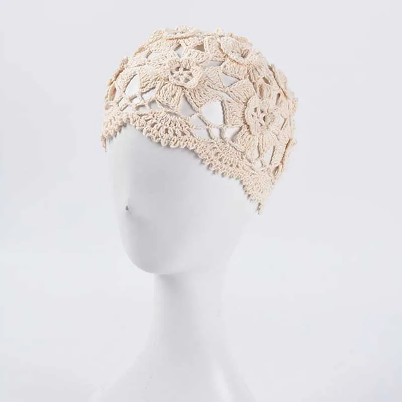 Модный женский берет Fibonacci ручной работы вязаный крючком с ажурными цветами |