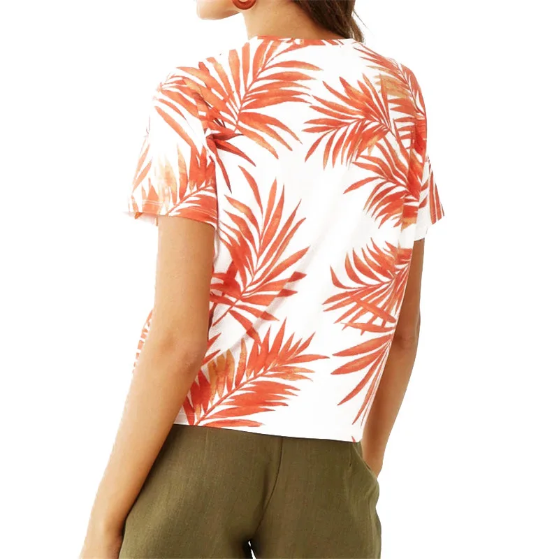 

2019 New Chiffon Blouses Women Black White Summer Short Sleeve Shirts Ladies Maple Leaf Printed Casual Tee Tops Female Blusas
