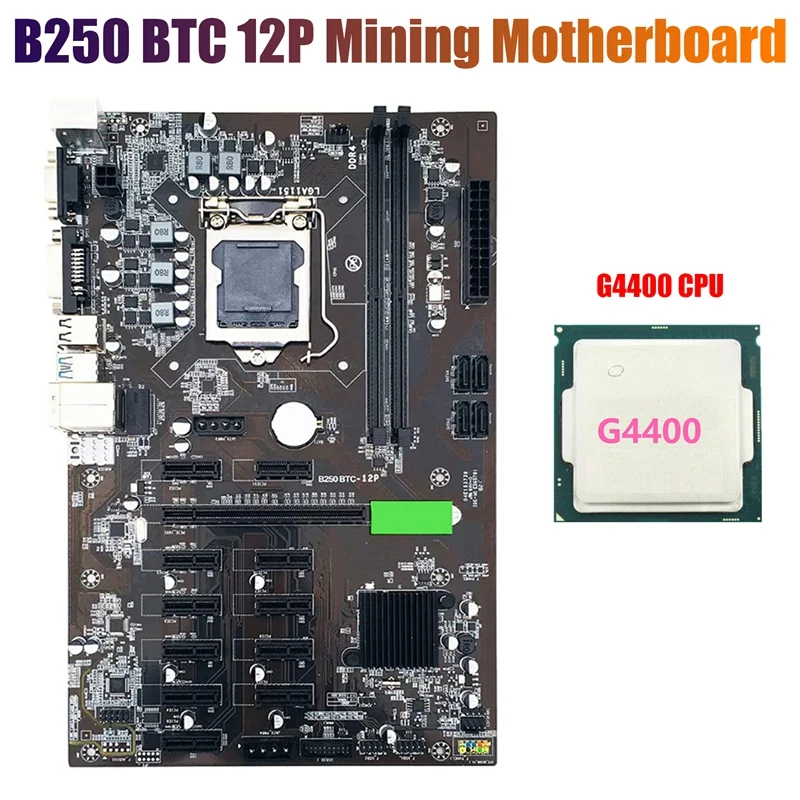 

Материнская плата B250 для майнинга BTC с процессором G4400, LGA 1151 DDR4, 12 слотов для графической карты, USB3.0, SATA3.0 для майнинга BTC