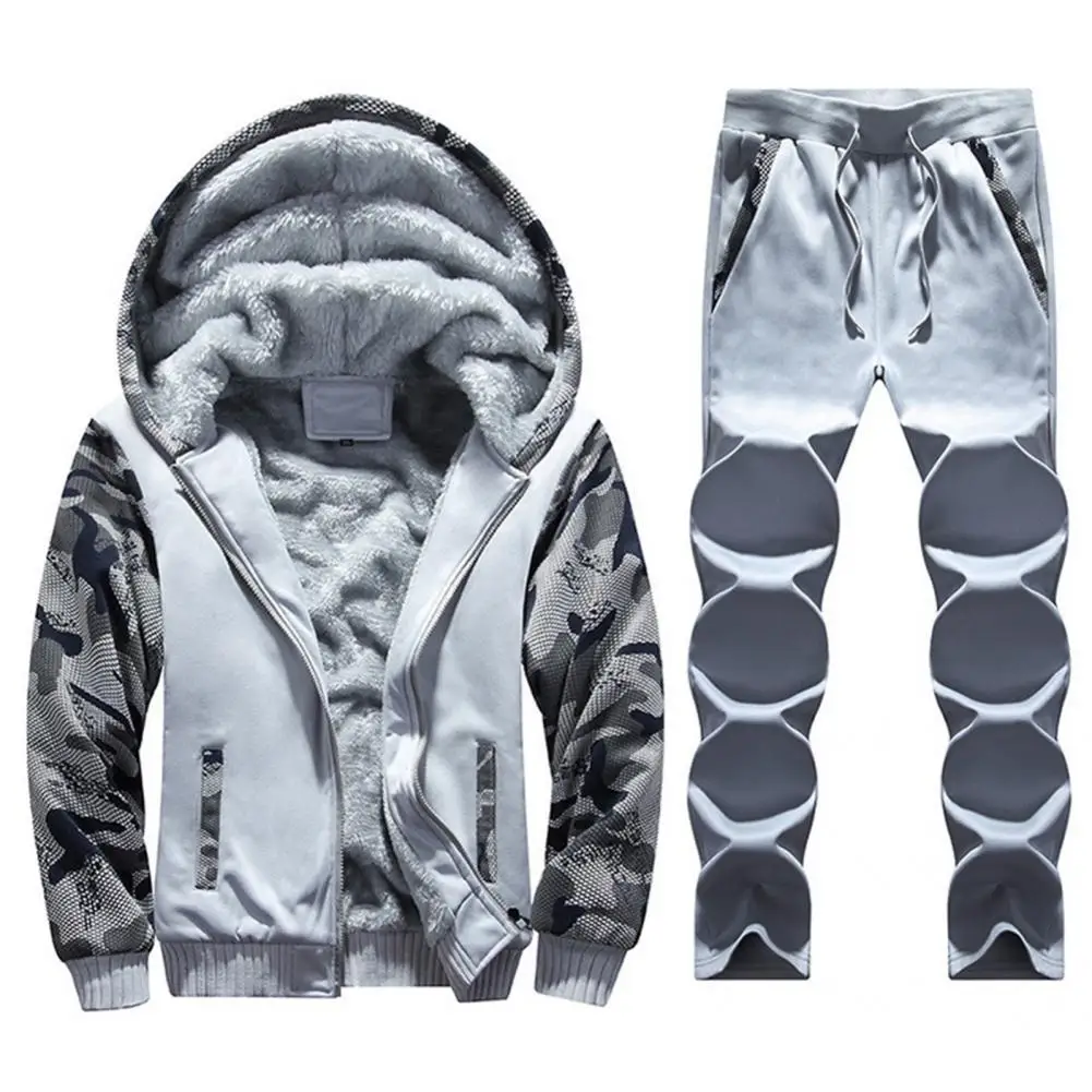 

Activewear 1 Set Popular Thick Camo Hoodie Pants Autumn Winter Men Sport Outfit Camouflage for Hiking
