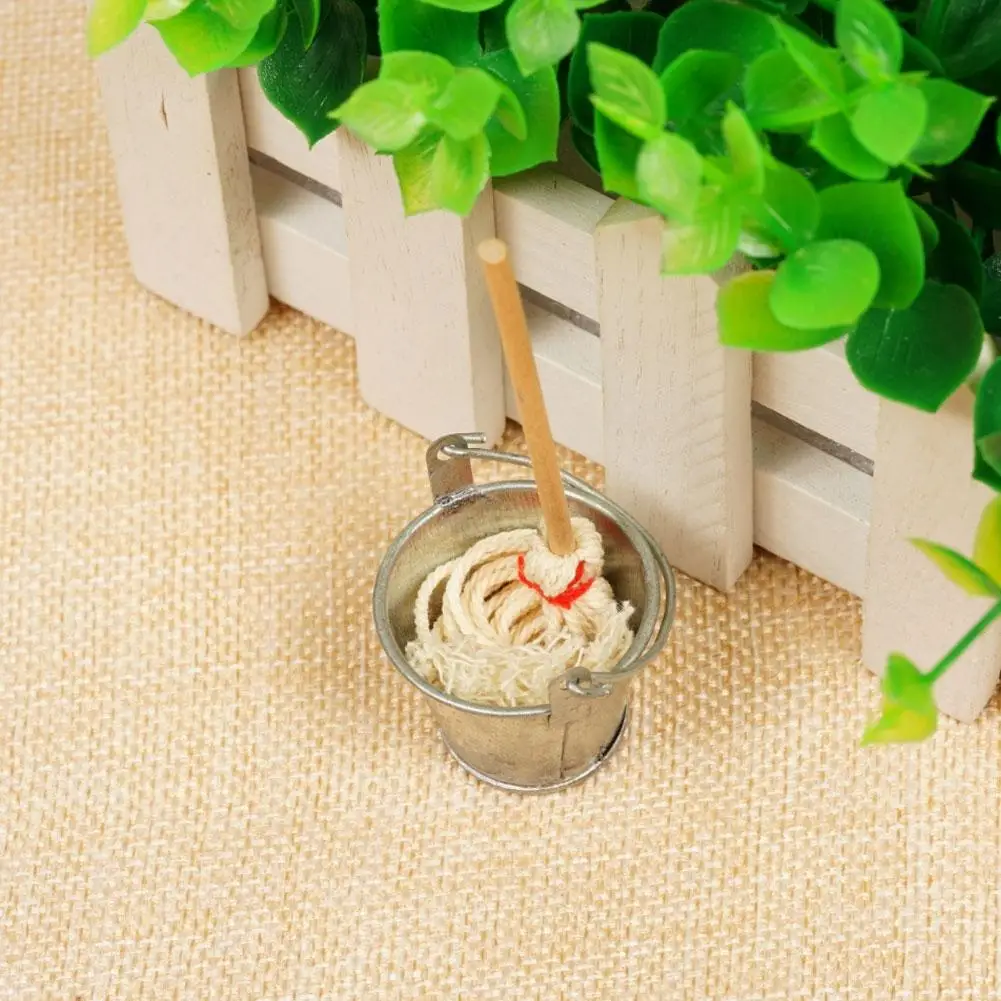 

1:12 Dollhouse Scene Decoration Simulation Tin Bucket Mop Dollhouse Garden Decoration And Diy Furniture Model Ornament U2D6