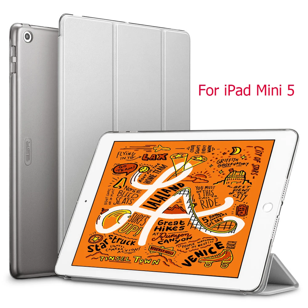 Gray for Mini 5 ESR из искусственной кожи чехол для iPad Mini 5 4 3 2 1 Фолио мягкая задняя трехслойная Подставка Авто спящий Пробуждение смарт-чехол для iPad Mini 5 - Цвет: Gray for Mini 5
