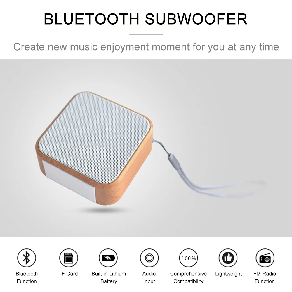 Portable Bluetooth speakers Wooden Subwoofer Speaker mini HD HiFi Sound Music Speaker for Home Palm bsize Support TF loudspeaker