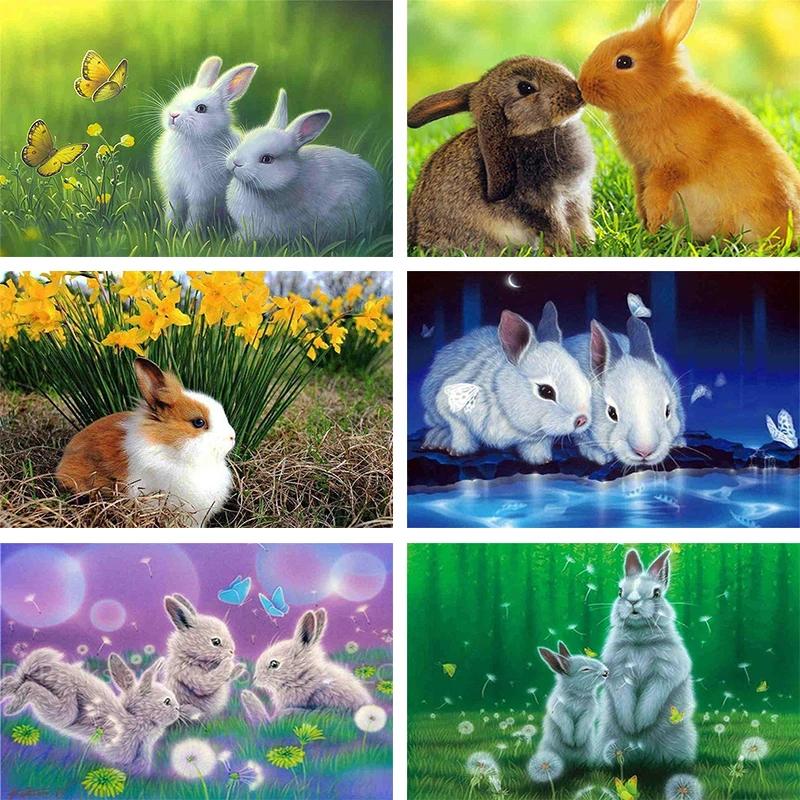 

5D Diy Diamond Mosaic Square Diamond Painting Rabbit Embroidery Animal Picture Rhinestone Decoration Home