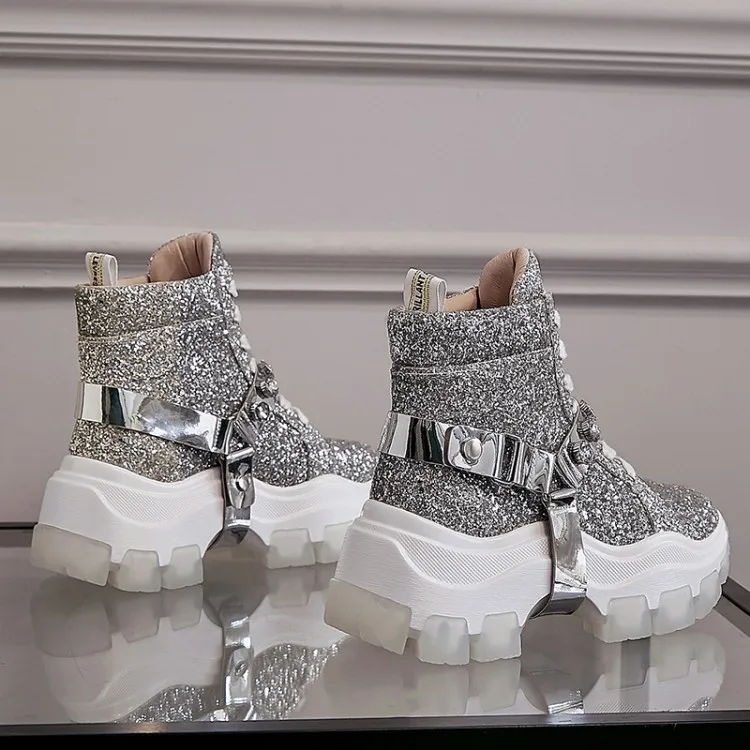 Женские ботильоны из ткани с блестками MLJUESE серебристые вечерние ботинки круглым