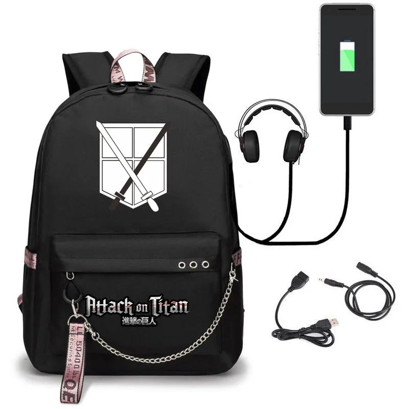 attack on titan backpack eren bag shingeki no kyojin usb charging schoolbag unisex titans attack backpack travel gift teens free global shipping