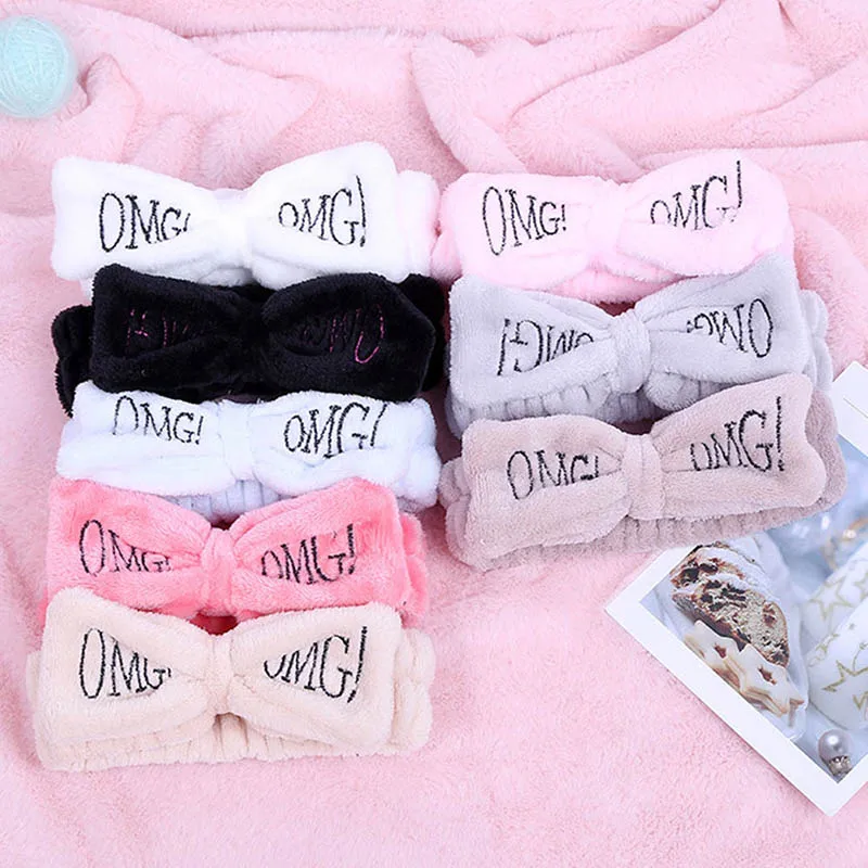 Новая буква "OMG" коралловый флис мягкий бант повязки для женщин девочек милый держатель волос повязки для волос аксессуары для волос