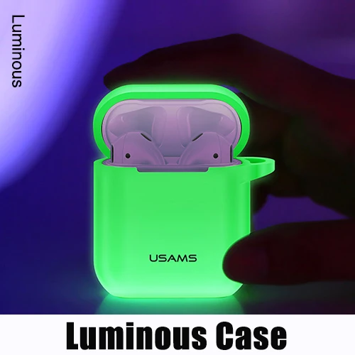 Luminous USAMS светящийся защитный чехол для наушников для AirPods чехол для наушников чехол для Apple беспроводные Bluetooth наушники Airpod чехол - Цвет: Luminous
