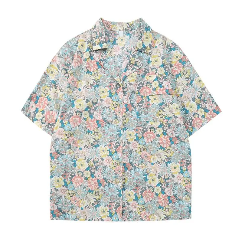 

Vintage Floral Women Blouse Spring Polo Shirt Short Sleeve Korean Fashion Tops Summer Casual One-Piece Clothing Female Harajuku