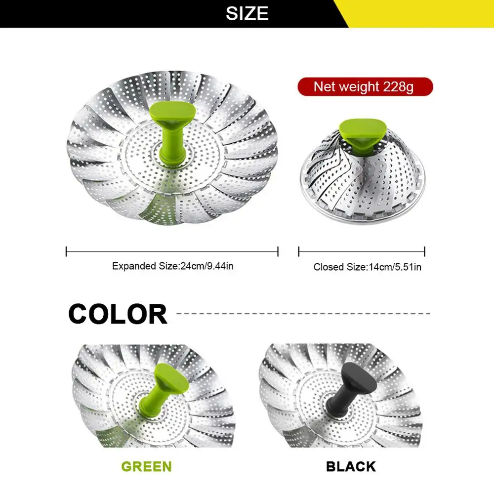 

Folding Dish Steam Stainless Steel Food Steamer Basket Mesh Vegetable Cooker Steamer Expandable Pannen Kitchen Tool