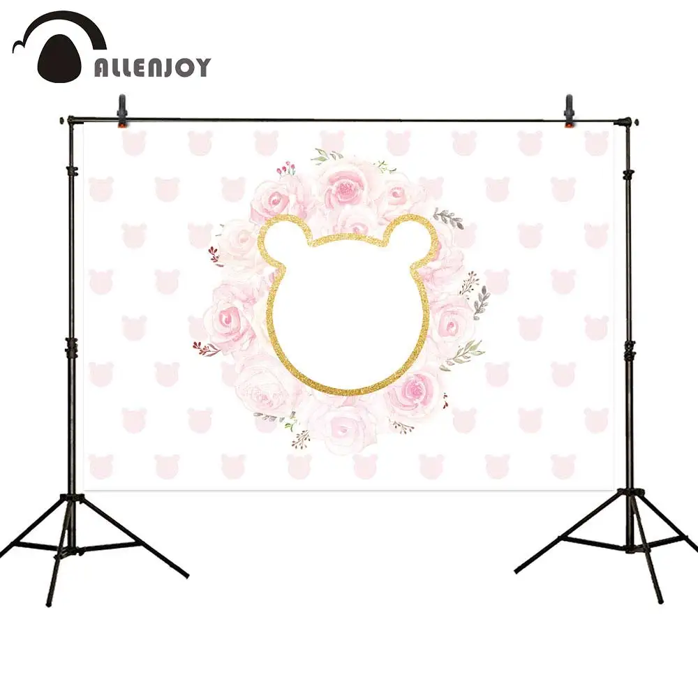 Баннер для детского дня рождения Allenjoy Золотая блестящая мышь цветы фотозон