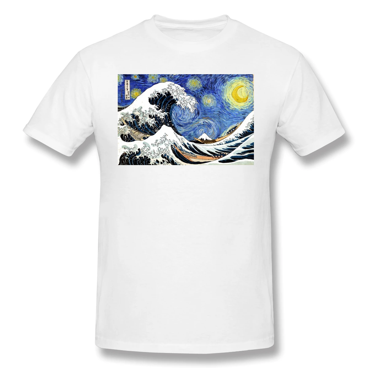 Blue Planet T Shirt Red T-Shirt Iconic Starry Night Wave Of Kanagawa Men Fashion Short Sleeve | Мужская одежда