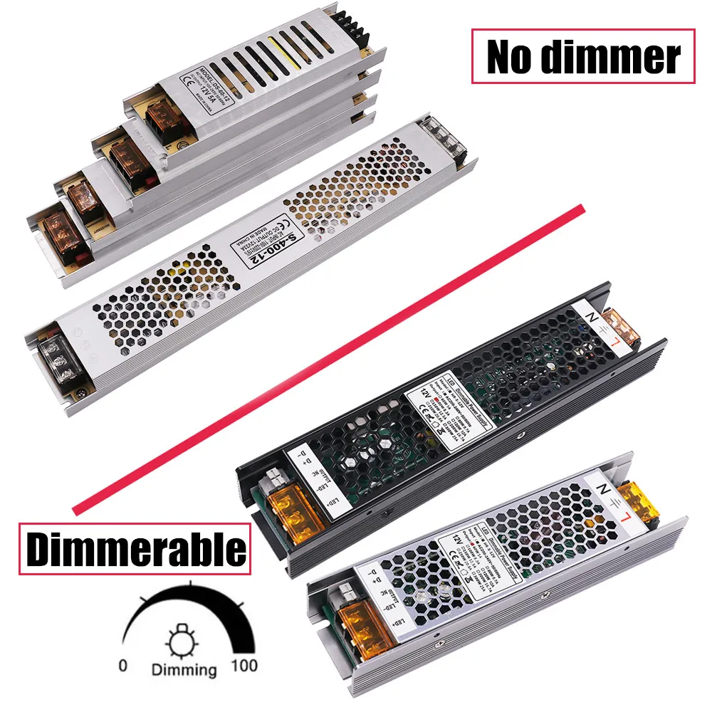 Ультра тонкий светодиодный Питание 220V DC/DC 12V 24V LED трансформаторы 25 Вт 60 100W 150W 200W 250W