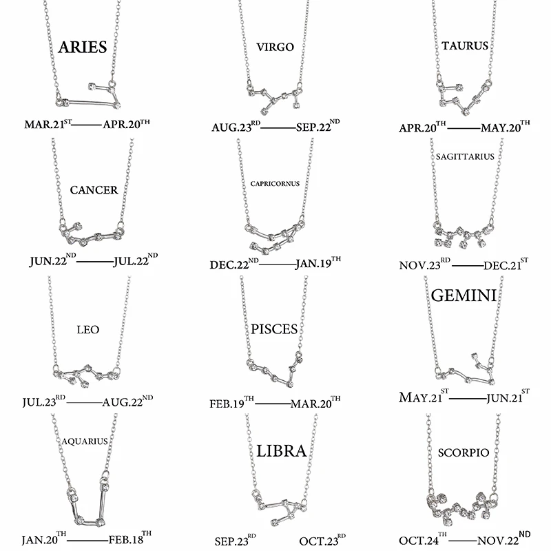 12 Созвездие подвеска ожерелье звезды Знаки зодиака Овен Pisces чокер для женщин AAA