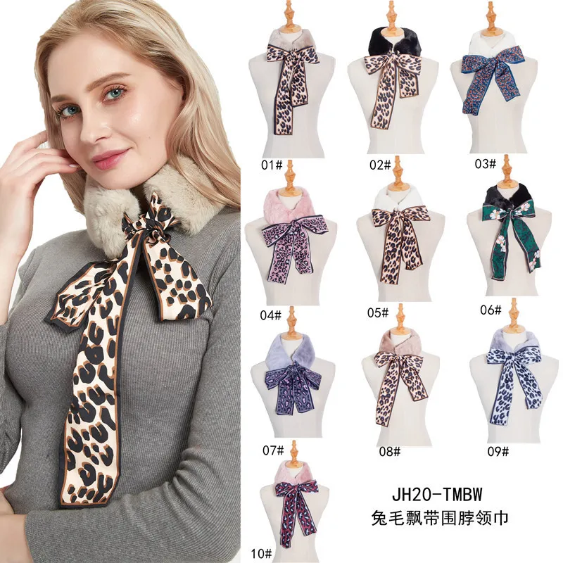 

2020 New Long Skinny Leopard Printed Hair Head Scarf Winter Warm Faux Fur Neck Collar Scarves for Women Foulard Hijab Scarfs
