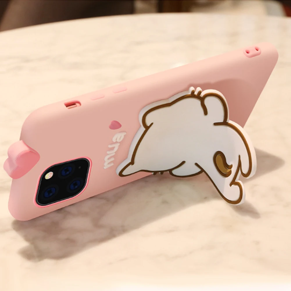 Милый силиконовый чехол-держатель для iPhone 11 Pro Max с изображением кота из мультфильма, поддержка подставки, ремешок через плечо, веревка для iPhone X XS XR