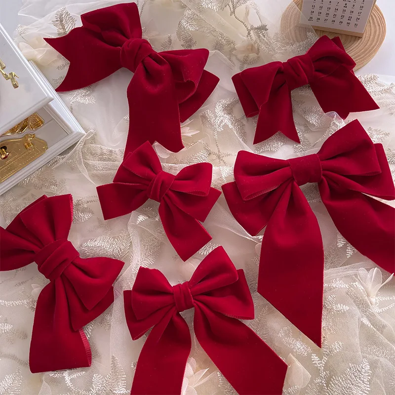

Velvet Bow With Clip Women Girls Elegant Bow Tie Hairpins Vintage Red Bowknot Hair Clip Prom Hair Accessories Party Jewelry