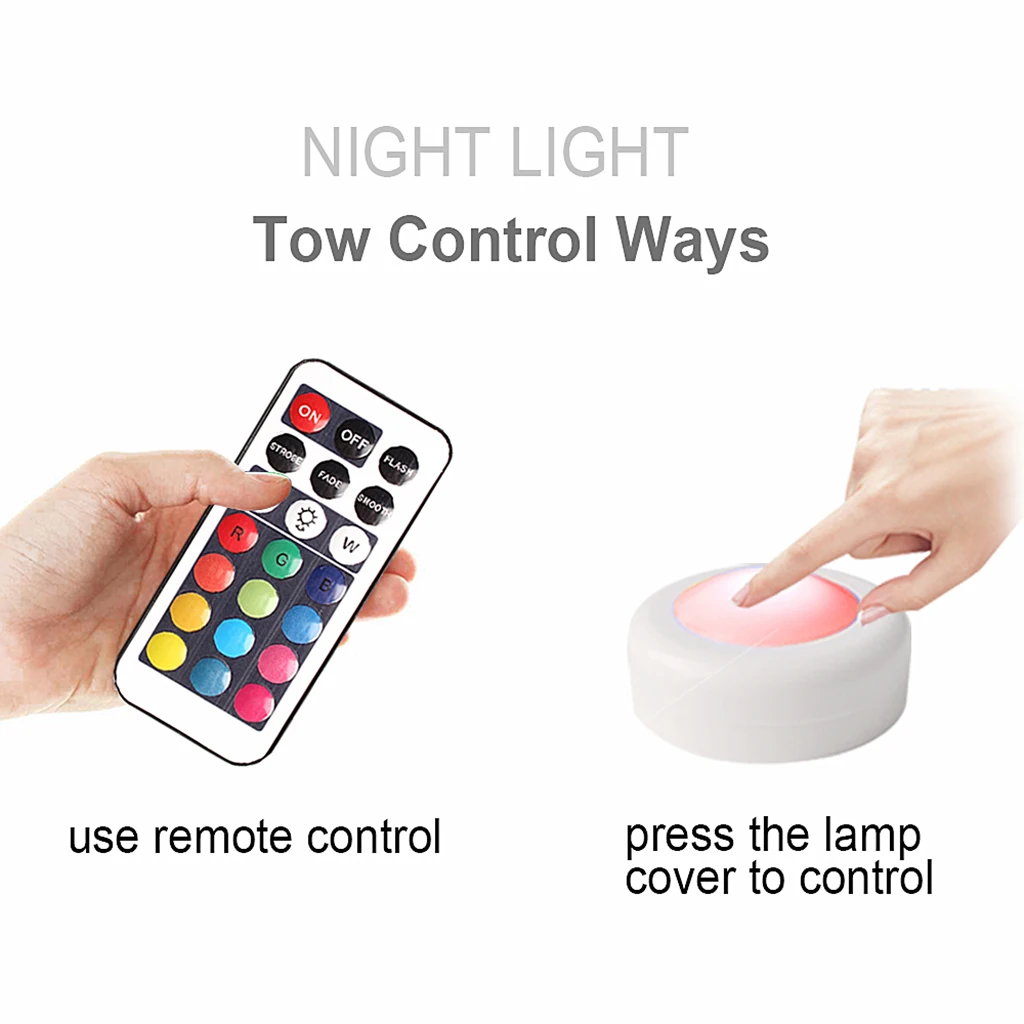 

LED Under Cabinet Light RGB 16 Colors Touch Dimmable Night Puck Lamp Stair Hallway Kitchen Cupboard Wardrobe Wireless