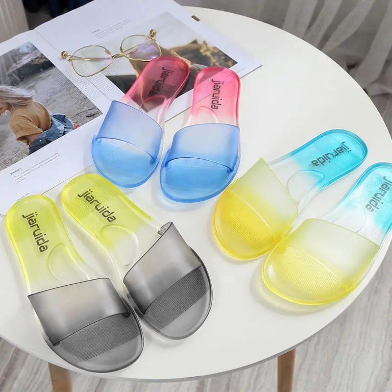 

Gradient Jelly Slippers Teenager Girls Summer Ombre Slides Women Pvc Slippers Transparent Female Beach Shoes Woman Flip Flops