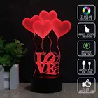3D оптическая светодиодсветодиодный Ночная лампа, декоративный светильник для дома, вечерние НКИ, праздника, смены цветов, сенсорное управление, 7 цветов, подарок на день Святого Валентина