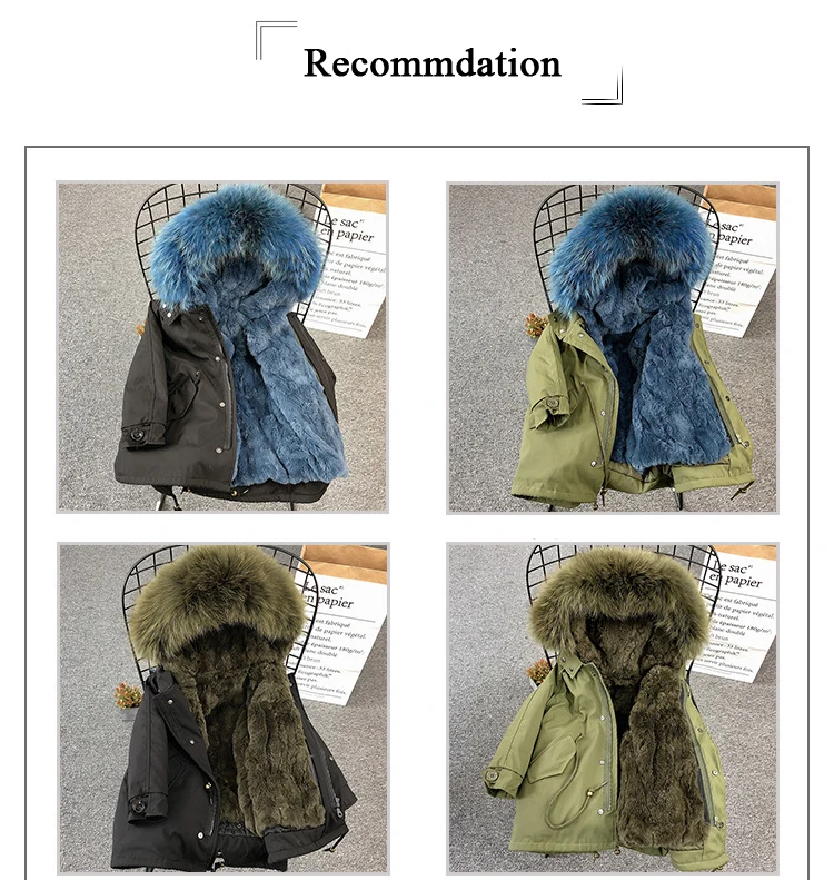 Army Green Coat Fur Jacket Girls Winter Clothes Rabbit Fur Kids Parkas Real Raccoon Fur Hooded Children Jacket For Girls TZ90
