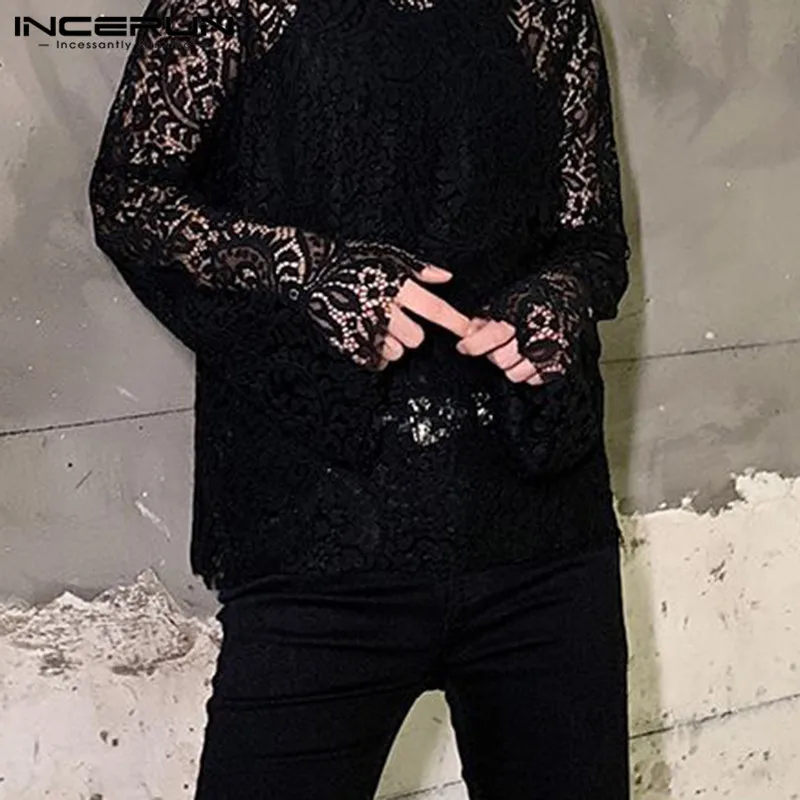 INCERUN мужской комплект из рубашки модная мужская кружевная рубашка двух предметов