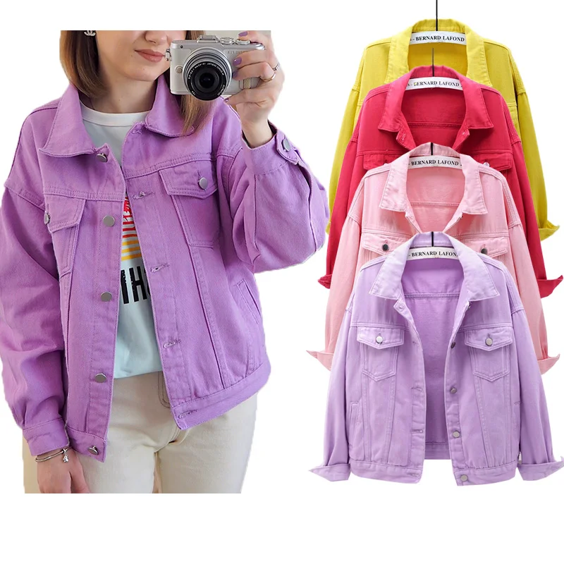 

Women Jackets 2021 New Spring outwear denim coat Solid turn down collar cotton jacket for female plus size S-3XL