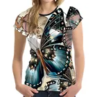 Женская футболка с коротким рукавом, мягкая и удобная футболка с 3D-принтом бабочки в стиле Харадзюку, лето 2021