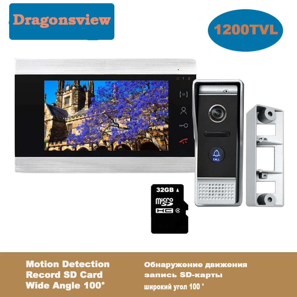Dragonsview Video Intercom Systeem 7 Inch Monitor Met Deurbel Camera 32 Gb Sd-kaart Video Deurtelefoon Home Security Kits unlock