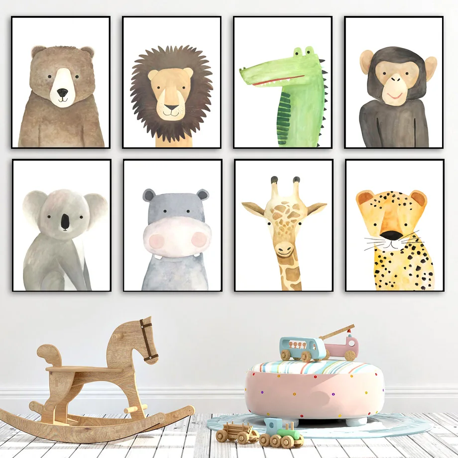 

Bear Leopard Hippo Lion monkey Nursery Wall Art Canvas Painting Nordic Posters And Prints Wall Picture Baby Kids Room Home Decor