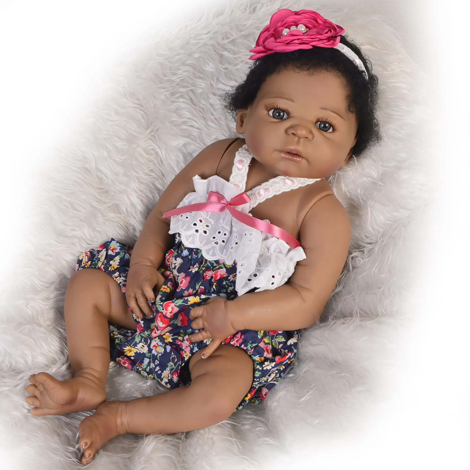 

Реалистичная силиконовая кукла-реборн для девочек, кукла для ванной, Реалистичная кукла принцессы, 57 см, с черной кожей на все тело