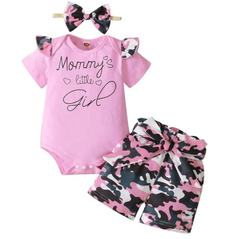 

3 шт., детский камуфляжный комбинезон с круглым вырезом и принтом