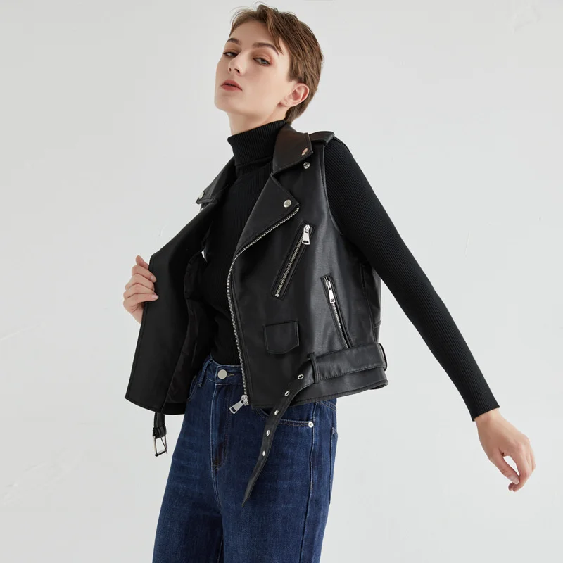 2021 весенне-осенняя Повседневная куртка из искусственной кожи женский жилет без