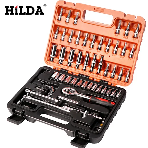 53pcs Set HILDA 53 шт. набор инструментов для ремонта автомобиля набор головок с трещоткой гаечный ключ Отвертка Набор торцевых головок комбинированный набор инструментов гаечный ключ - Цвет: 53pcs Set
