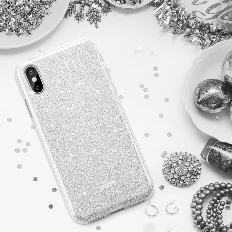 ESR Блестящий розовый черный серебристый чехол для телефона Apple IPhone X милый 3 слоя