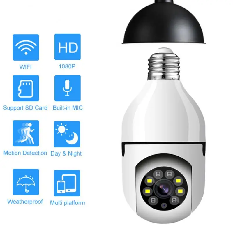 

1080P Wireless 360 Rotate Auto Tracking Panoramic Camera Light Bulb Wifi PTZ IP Cam Remote Viewing Security E27 Bulb Interface