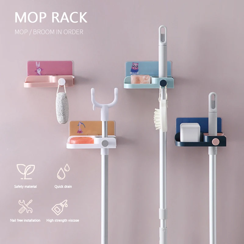 

3in1 Wall Mount Mop Clip With Hook Bathroom Drain Rack Soap Holder Broom Holder Kitchen Toilet Multifunctional Stroage Rack