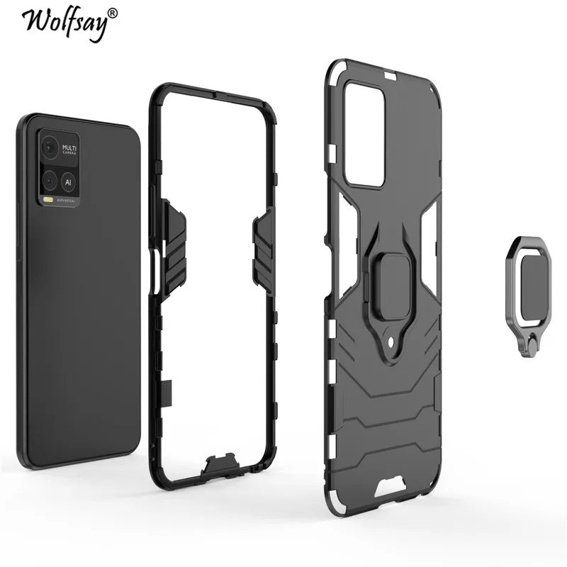 Wolfsay For Vivo Y21 Case, Vivo Y21 Car Holder Armor Cases Hard PC & Soft Silicone Cover for Vivo Y21 Y21s Y20 Y31 Y51 Y72 Y73