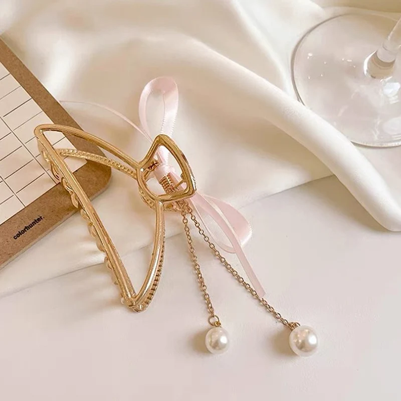 Бант лента жемчужный кулон кисточка аксессуары для волос головной убор