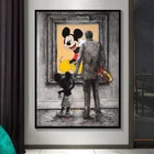 Картина на холсте с изображением Микки Мауса из Диснея, милая мышь на окне, принты и постеры, квадратные картины на стену для детской комнаты, украшение
