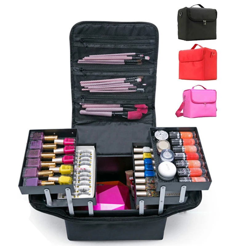 

Make up bag hand-held large capacity multi-layer manicure hairdressing embroidery tool kit cosmetics storage case toiletry bag