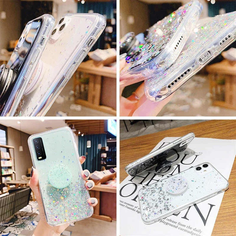 

Clear Glitter Star Case For VIVO V17 Russia V20 SE V15 S1 Pro V11i Cover Fundas Vivo IQOO NEO 3 Nex 3 A S S5 S6 Stand Holder