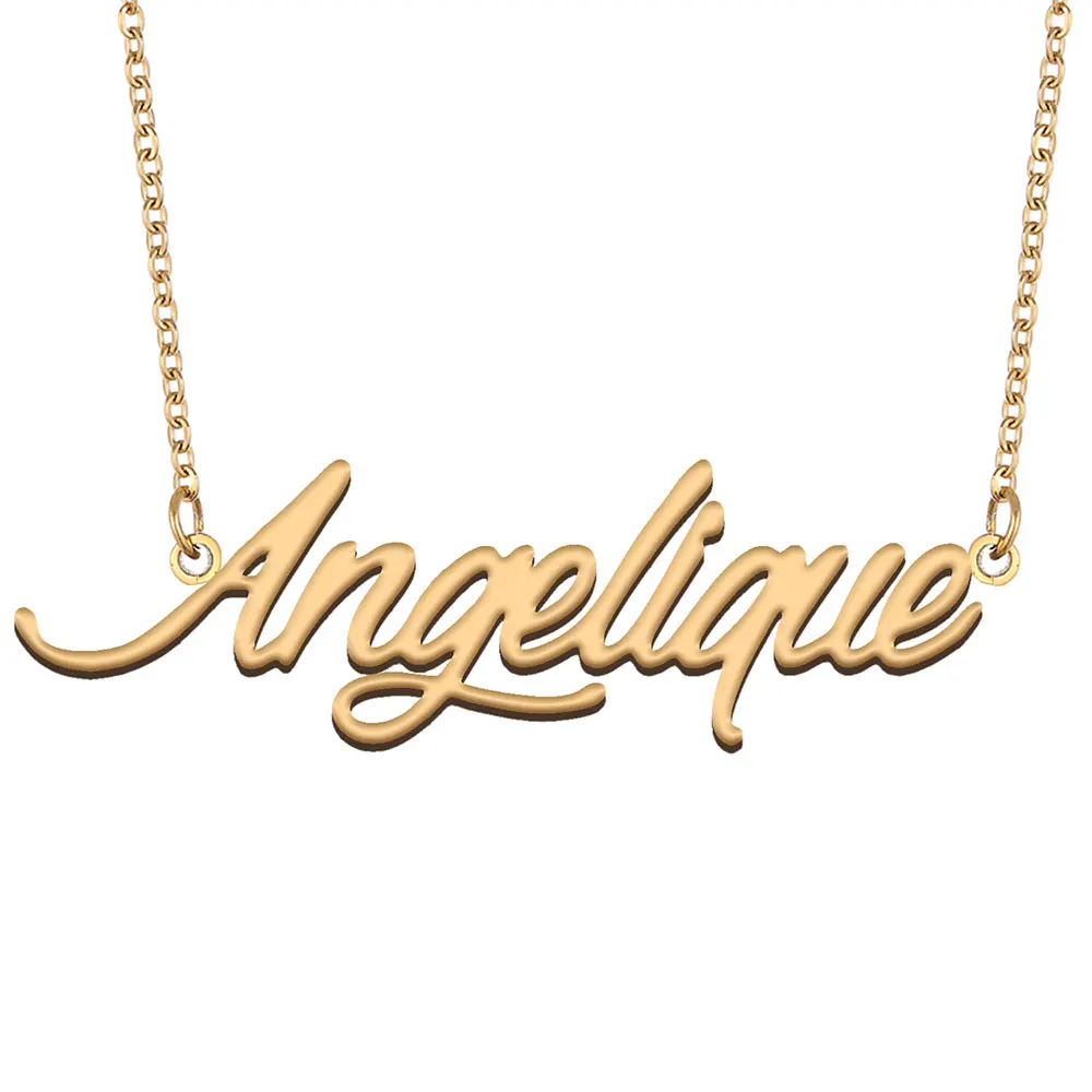 

Angelique Nameplate Necklace for Women Stainless Steel Jewelry Gold Plated Name Chain Pendant Femme Mothers Girlfriend Gift