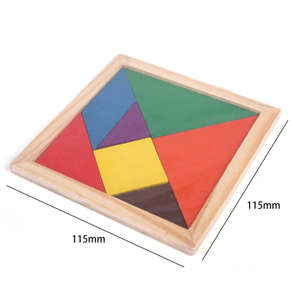 

Wooden Tangram 7 Piece Jigsaw Puzzle Geometric Shape Colorful Square IQ Game Brain Teaser Intelligent Educational Toys for Kids